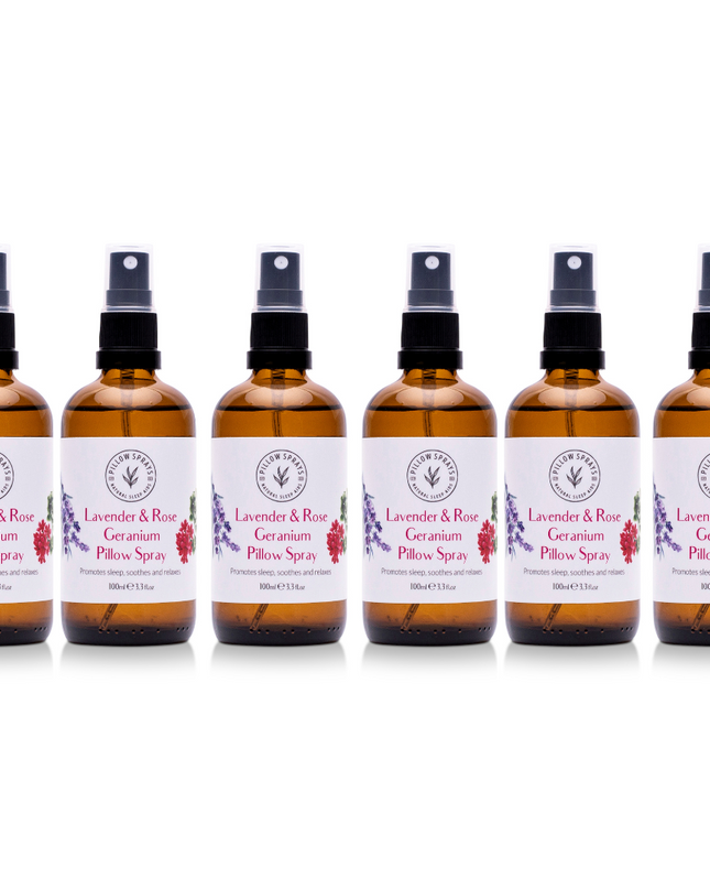 A bundle of 6 Lavender and Rose Geranium pillow sprays