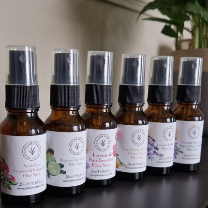 A row of 6 20ml Discovery Size Pillow Sprays