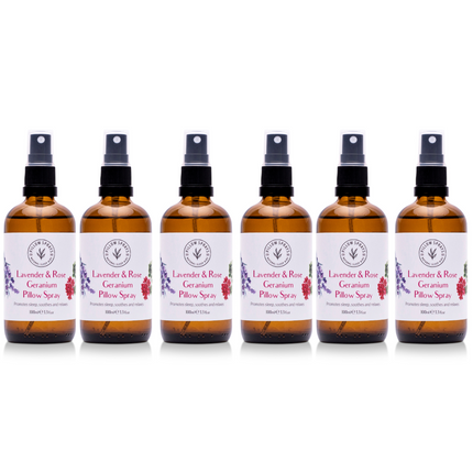 A bundle of 6 Lavender and Rose Geranium pillow sprays
