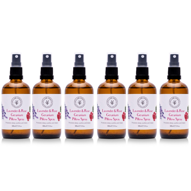 A bundle of 6 Lavender and Rose Geranium pillow sprays