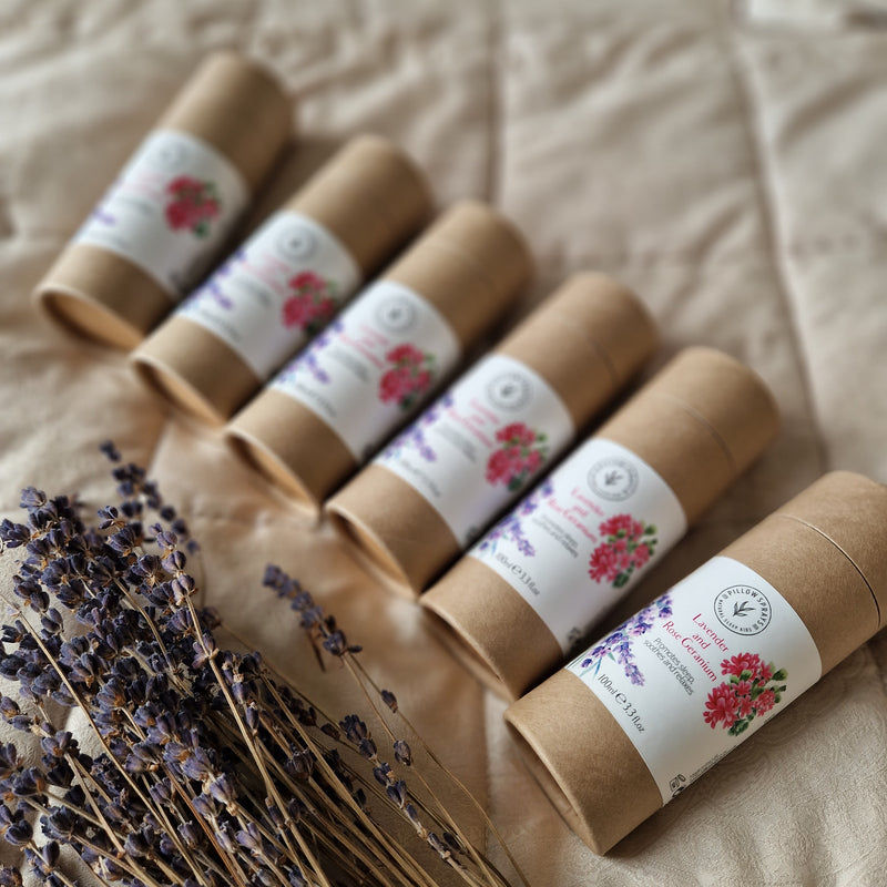 A bundle of 6 Lavender and Rose Geranium pillow sprays